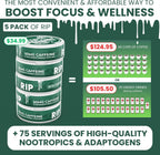 Immortal Drip RIP Bolsitas Nootrópicas de Energía (Wintergreen) – 5 Latas – 15 Bolsitas por Lata – Energía Limpia y Enfoque – 50mg Cafeína, Shilajit, Alpha-GPC, L-Tirosina, Rhodiola
