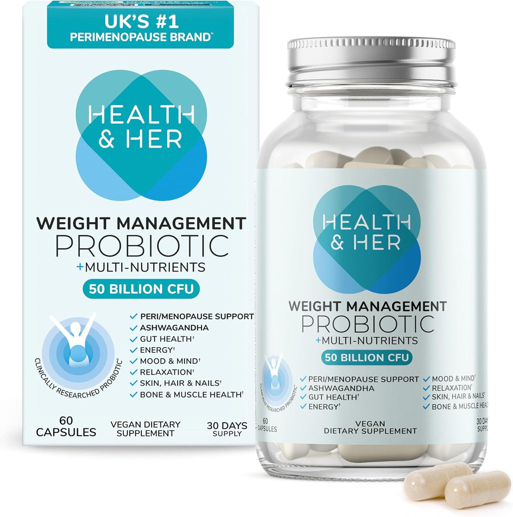 Health & Her Probiótico para Control de Peso en Menopausia - 50bn UFC con Multivitamínicos - 60 cápsulas (1 mes)