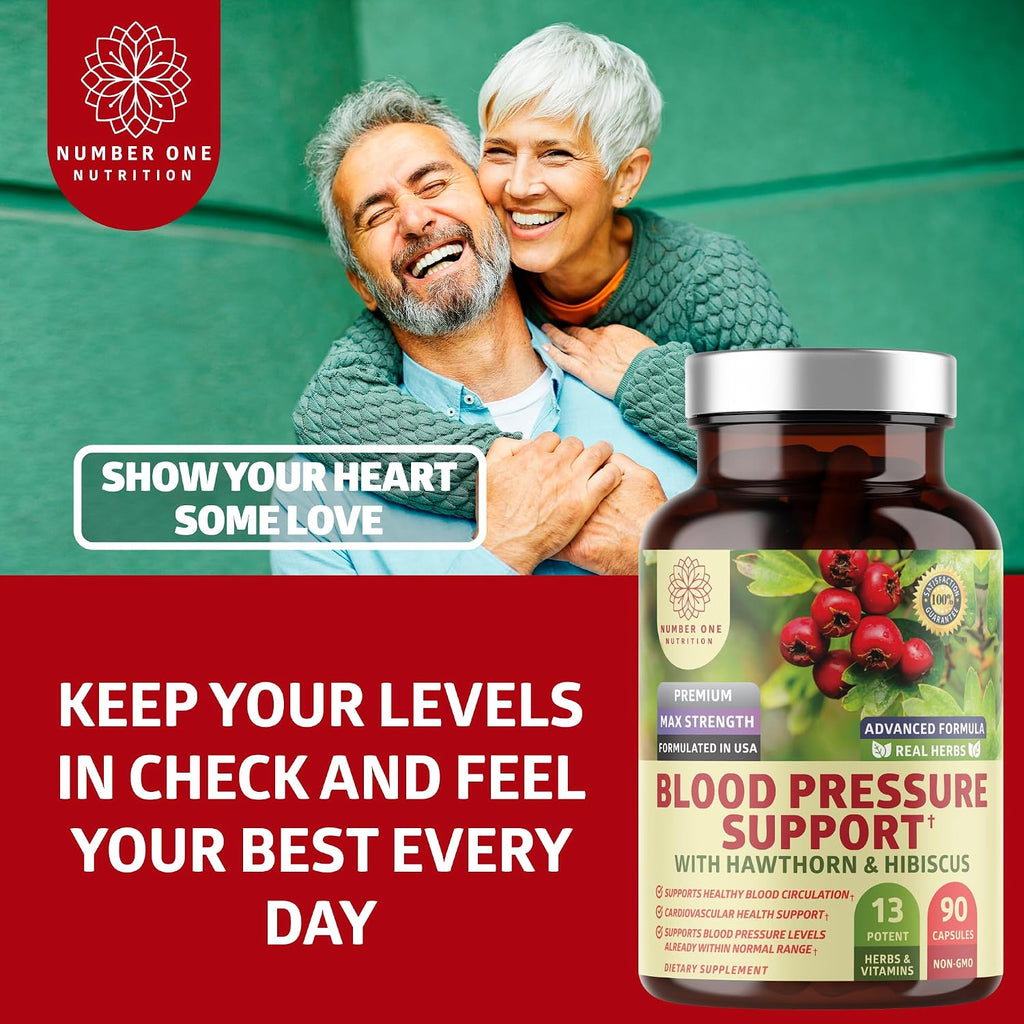 N1N Premium Blood Pressure Support con Espino Blanco e Hibisco, Suplemento Natural para la Circulación y Salud General, 90 Cápsulas
