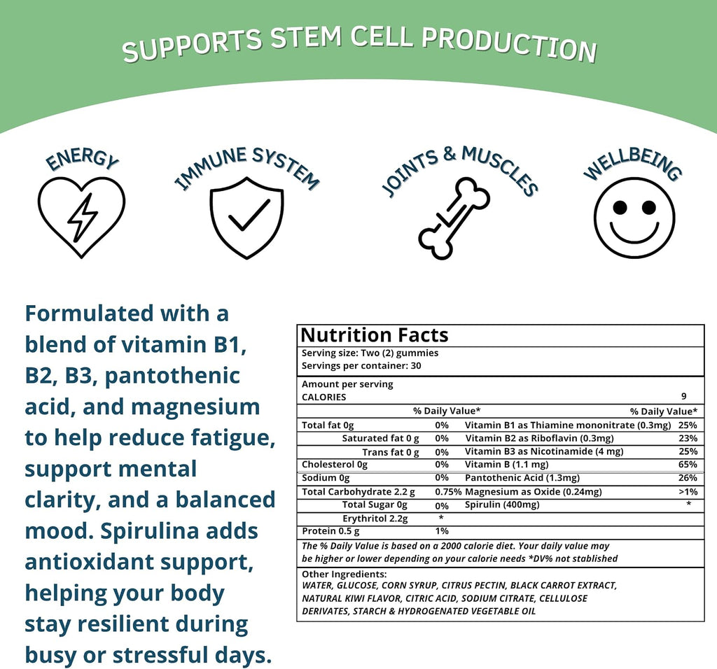 Bioxtron Gomitas de Células Madre - Espirulina, Vitaminas B y Magnesio - 60 Unidades