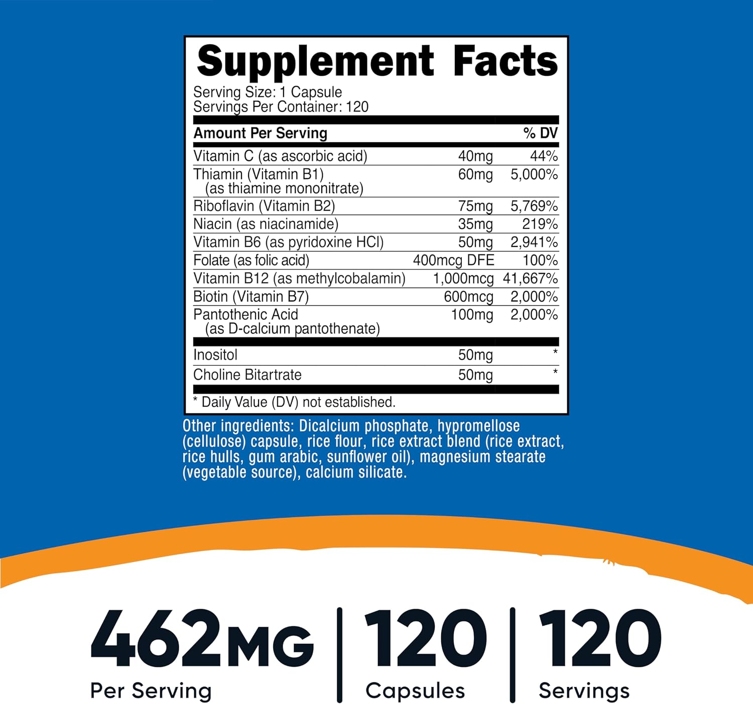 Nutricost High Potency B Complex with Vitamin C, 462mg, 120 Capsules