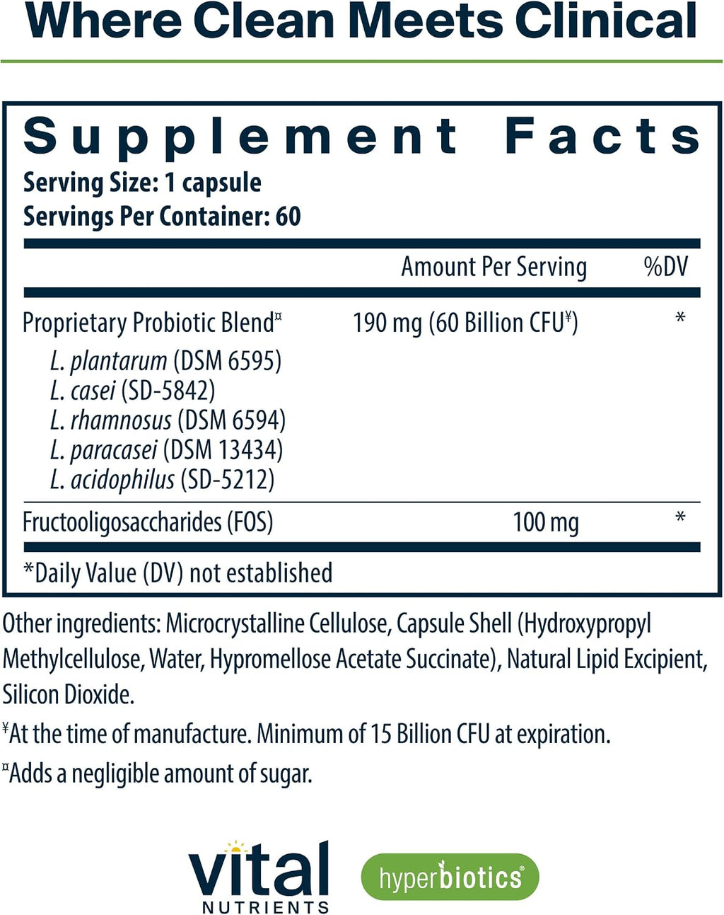 Hyperbiotics Vital Nutrients Prebiótico y Probiótico para Mujeres y Hombres | 60 mil millones UFC | Salud Digestiva | 60 Cápsulas Veganas