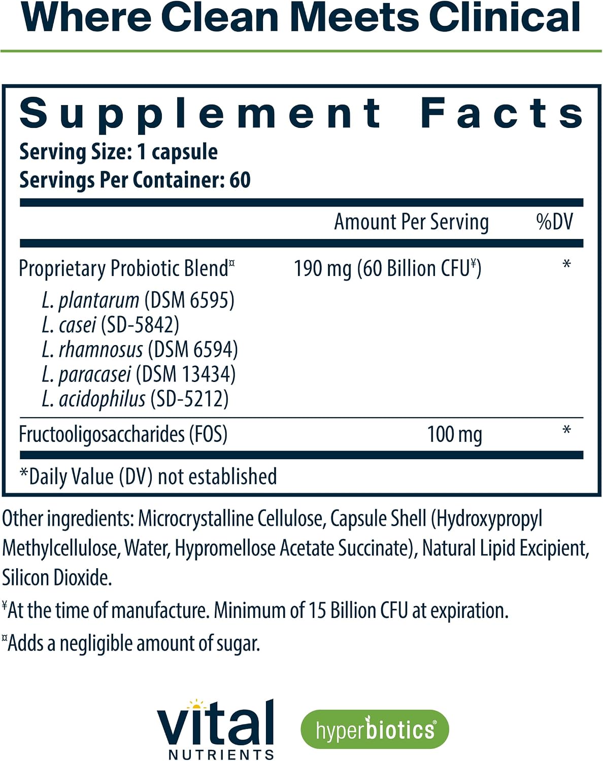 Hyperbiotics Vital Nutrients Prebiótico y Probiótico para Mujeres y Hombres | 60 mil millones UFC | Salud Digestiva | 60 Cápsulas Veganas
