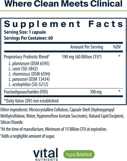 Hyperbiotics Vital Nutrients Prebiótico y Probiótico para Mujeres y Hombres | 60 mil millones UFC | Salud Digestiva | 60 – Image 2