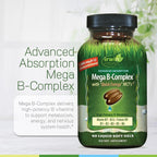 Irwin Naturals Mega B-Complex - 60 Cápsulas Blandas Líquidas - Complejo B con Vitamina B12, Folato B9, Biotina B7, B1, B2, B3, B5, B6 y MCT