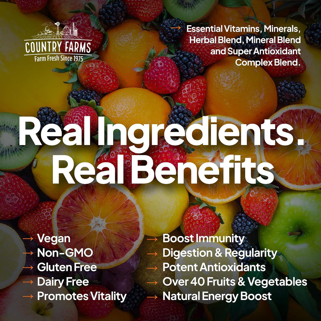 Country Farms Multivitamínico Líquido, Vitaminas y Minerales para Apoyo Inmunitario y Energía, Mezcla de Hierbas, Vegano, Sin Gluten, Sabor Fruta Tropical, 946 ml