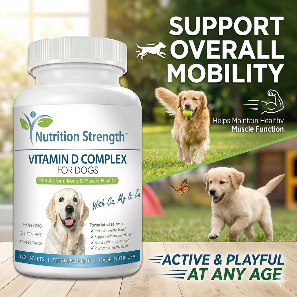 Nutrition Strength Vitamina D para Perros con Calcio, Magnesio y Zinc - 120 Comprimidos Masticables