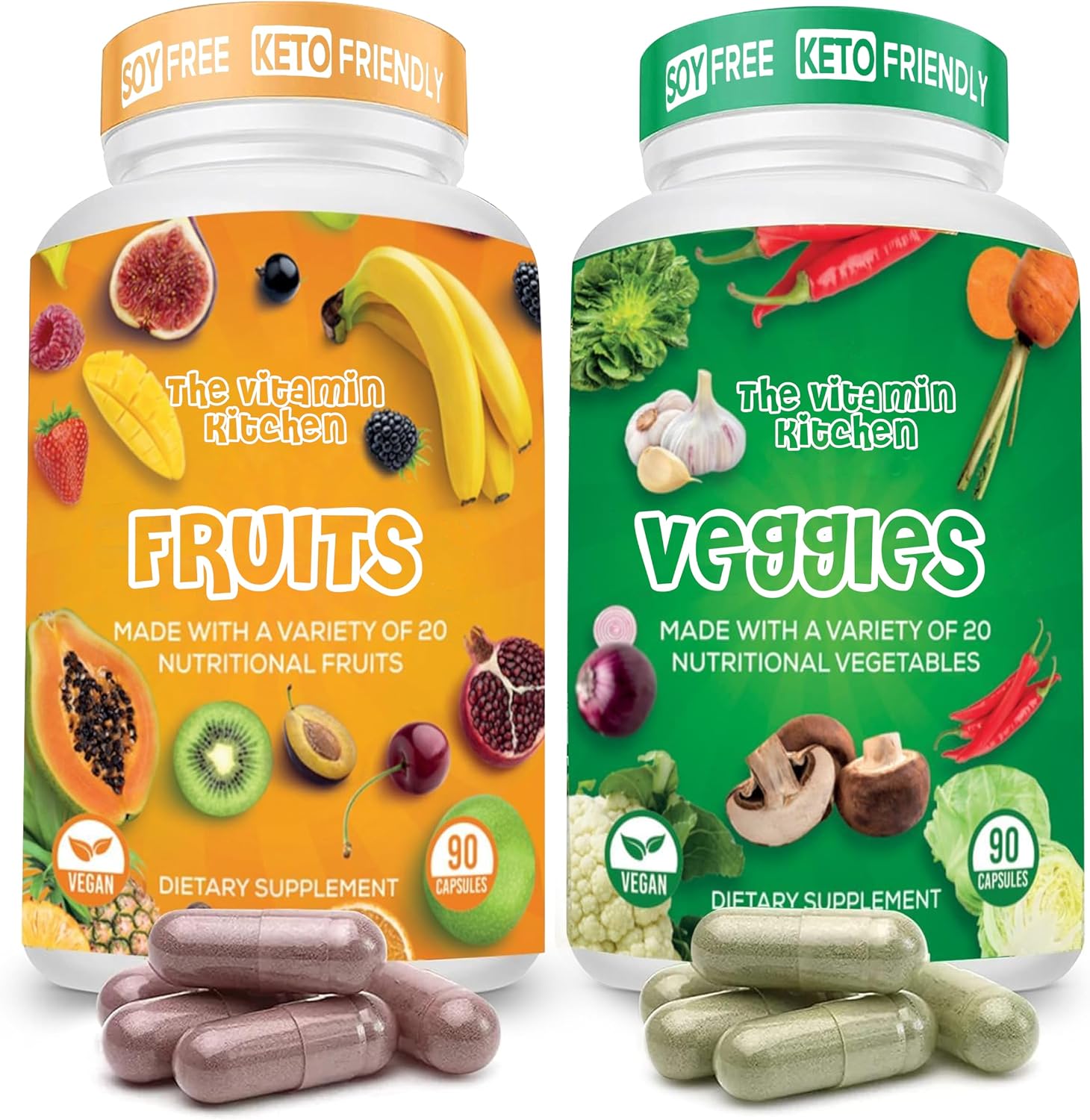 The Vitamin Kitchen Suplemento de Frutas y Verduras – 90 Frutas, 90 Verduras Cápsulas Veganas – Pack de 2 (180 Cápsulas)