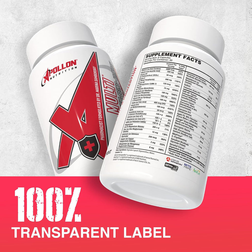 Apollon Nutrition Multivitamínico - Complejo Esencial de Vitaminas y Minerales con Minerales Quelados, Vitaminas B y Antioxidantes, 30 Dosis
