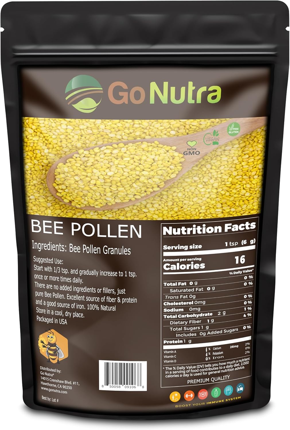 Go Nutra Gránulos de Polen de Abeja Puro - Superalimento Natural (454 g)