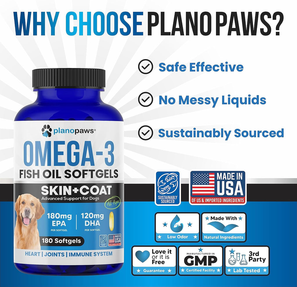 Planopaws Aceite de Pescado Omega 3 para Perros - 180 Cápsulas