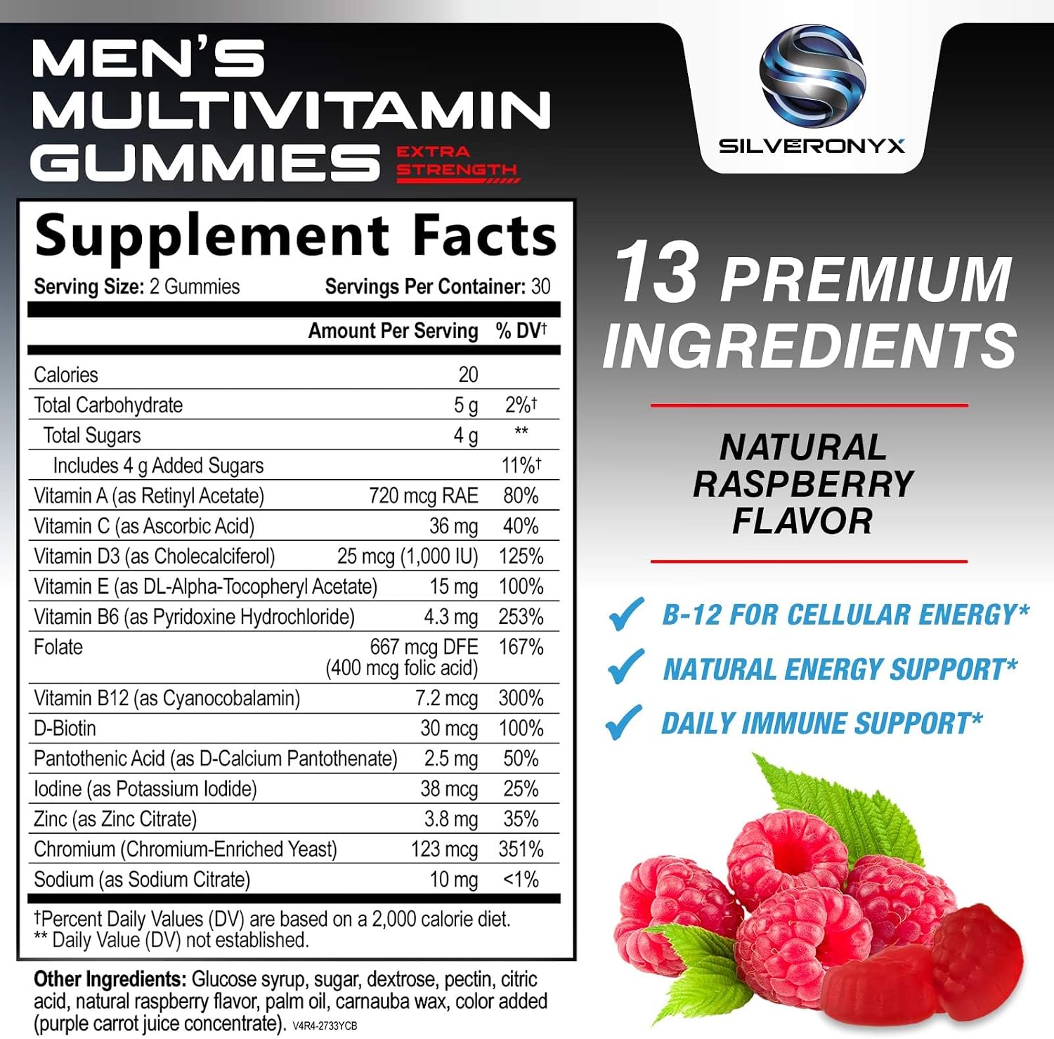 Multivitamínico para Hombres - Gomitas Diarias Completas con Vitamina D, Vitaminas B, Zinc y Más - 13 Vitaminas y Minerales Esenciales - 60 Gomitas
