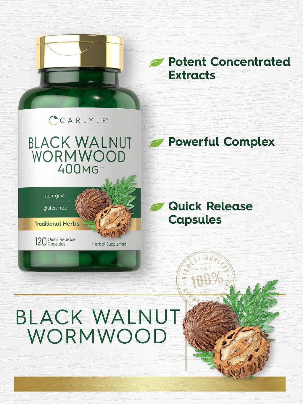 Carlyle Wormwood Black Walnut | 120 Cápsulas | Complejo Herbario