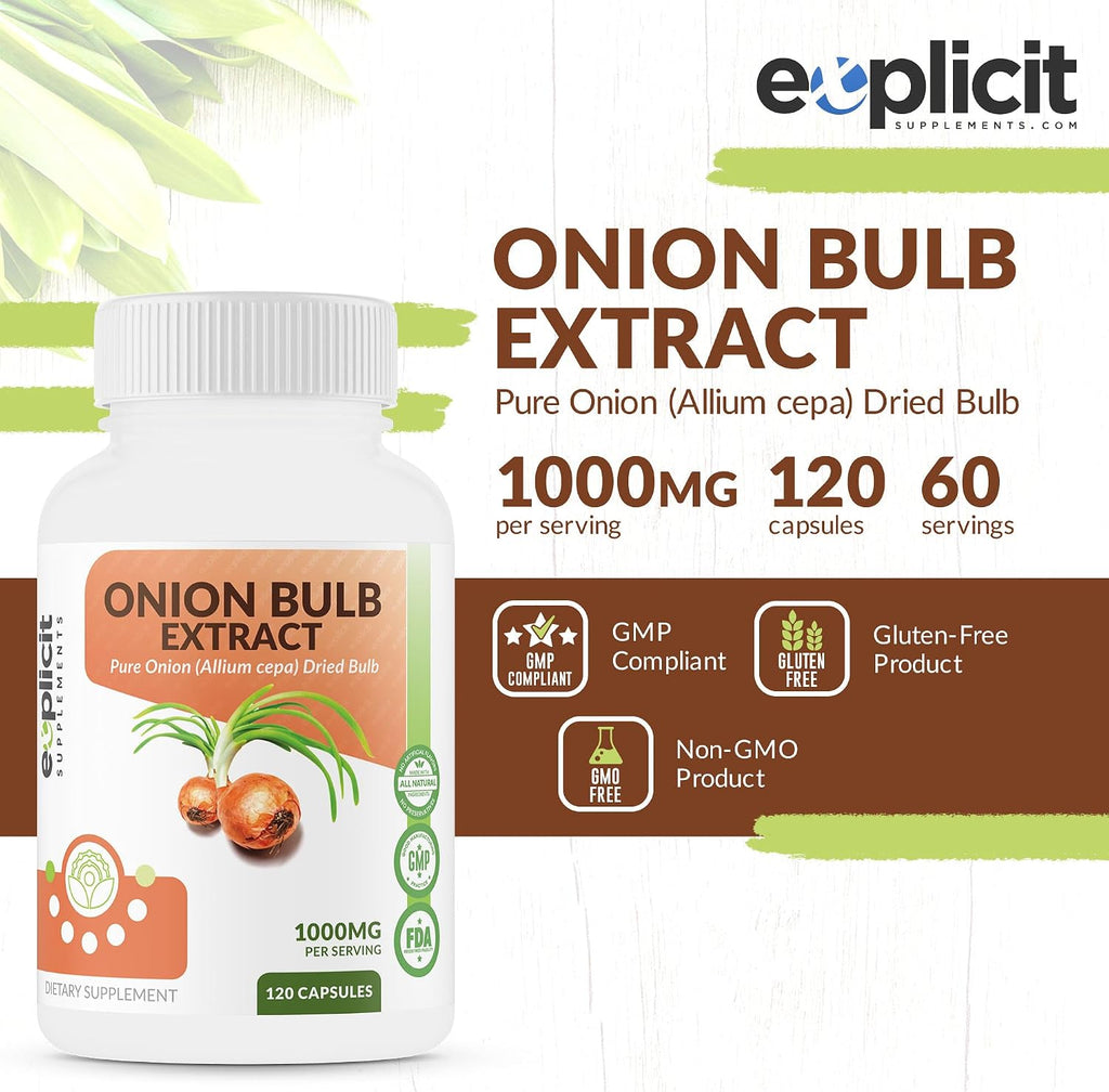 Extracto de Cebolla Natural 1000mg - Bulbo de Cebolla Seca (Allium Cepa) - 120 Cápsulas