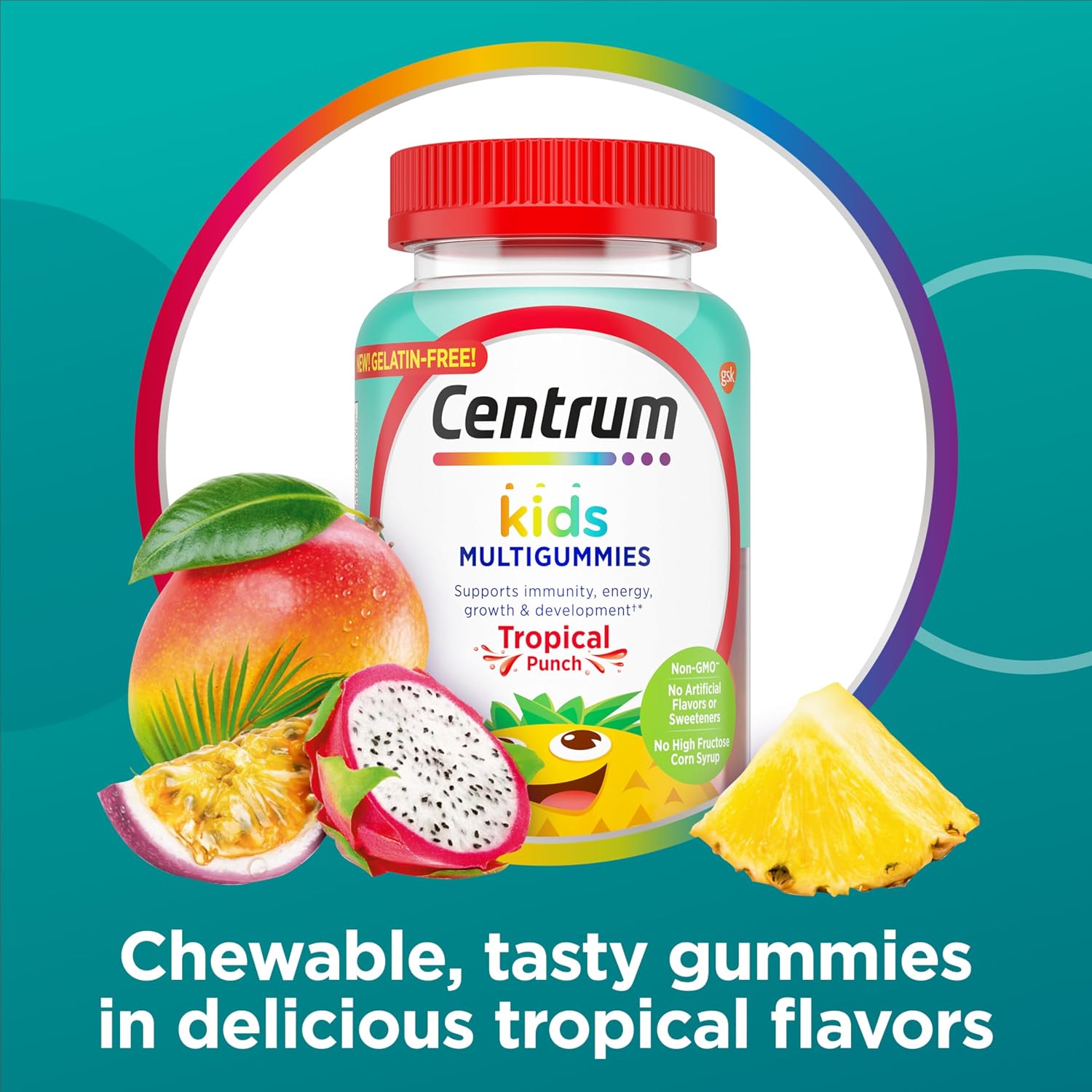 Centrum Kids Multivitamínico en Gomitas Sabor Tropical Punch, 110 Unidades