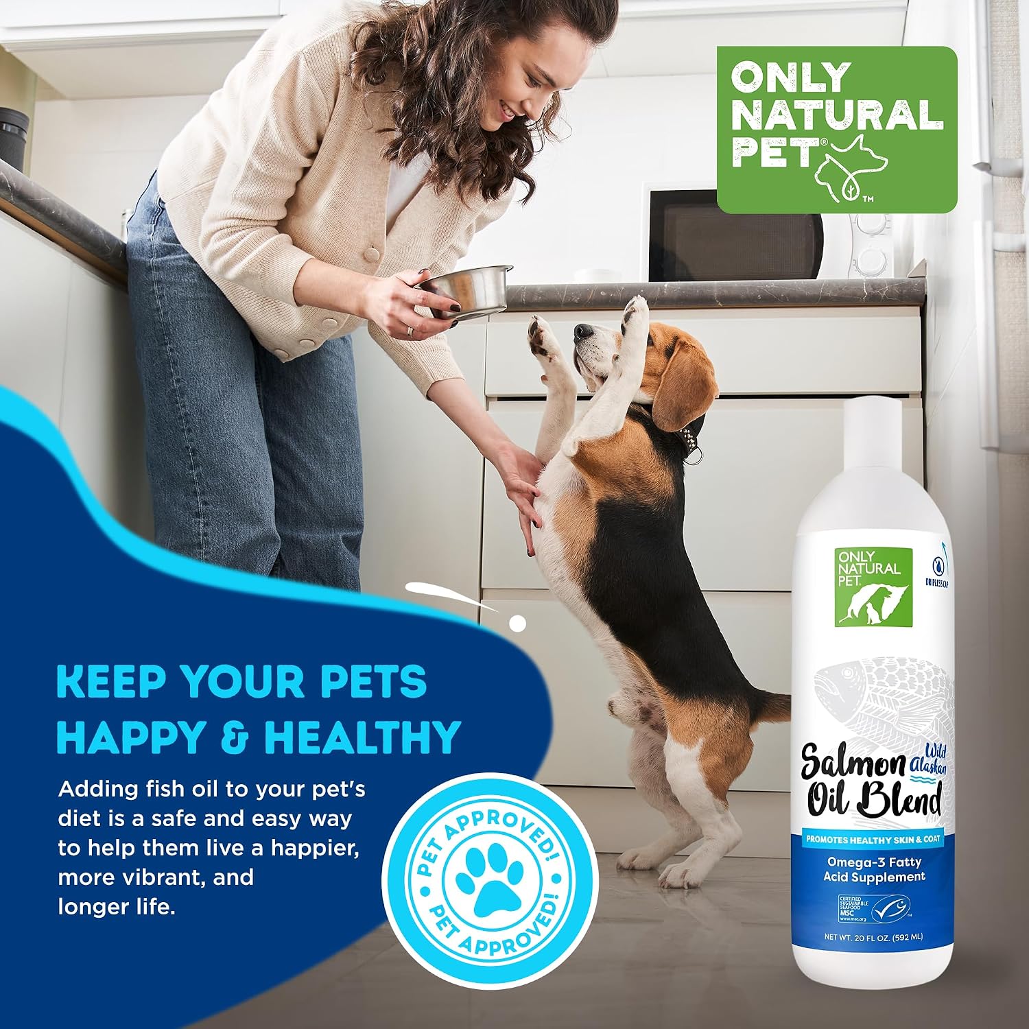 Only Natural Pet Aceite de Salmón Salvaje de Alaska para Perros y Gatos - Omega 3 y 6 - 591 ml