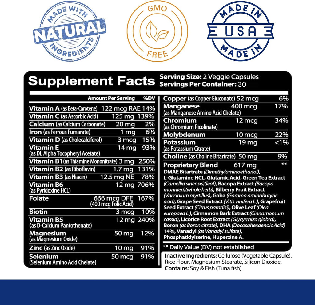 Kaya Naturals Neuro Brain - Cápsulas de apoyo cerebral para memoria y concentración - 60 unidades