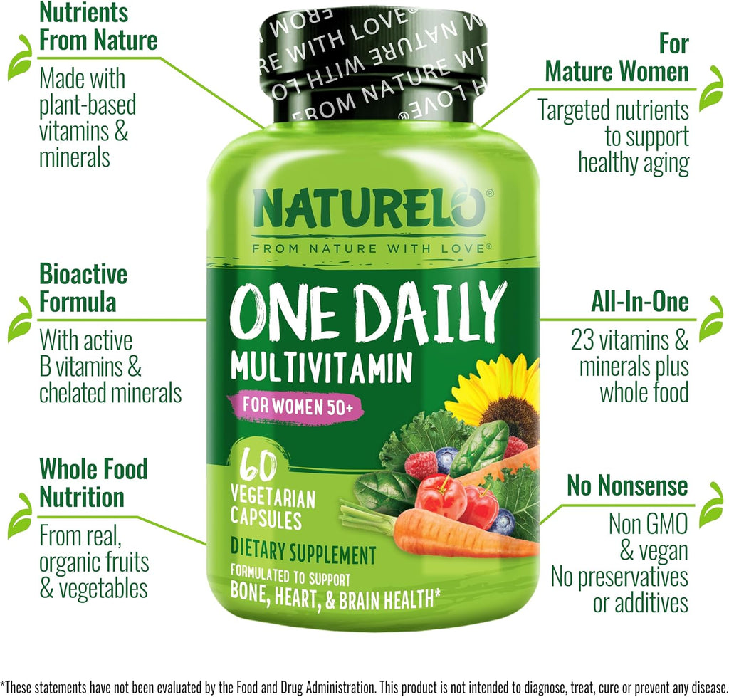 NATURELO One Daily Multivitamínico para Mujeres 50+ (Sin Hierro) - 60 Cápsulas