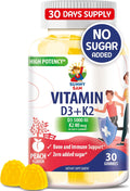 SUNNY SAM Vitamin D3 K2 Gummies 5000 UI, Sin Azúcar, 30 Gominolas