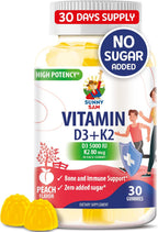 SUNNY SAM Vitamin D3 K2 Gummies 5000 UI, Sin Azúcar, 30 Gominolas