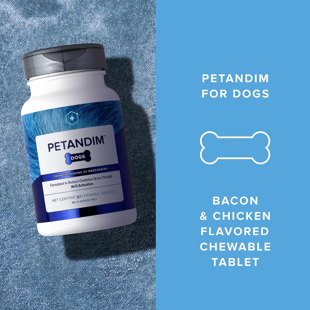 Petandim Vitaminas para Perros – 30 Comprimidos Masticables con Antioxidantes, Omega-3 y Colágeno