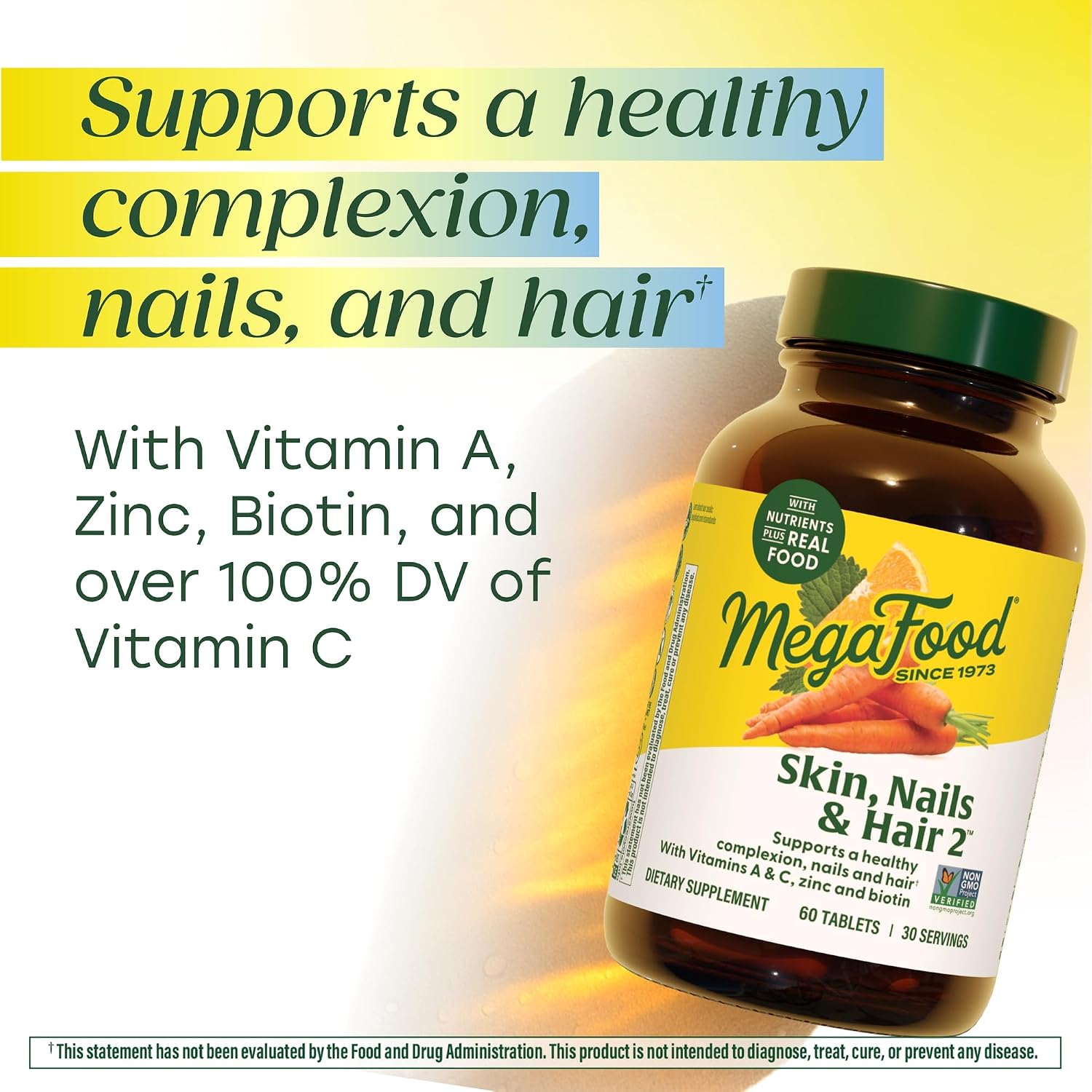 MegaFood Skin, Nails & Hair 2 - Biotina, Vitaminas A, C, Zinc - Vegano - 60 Comprimidos