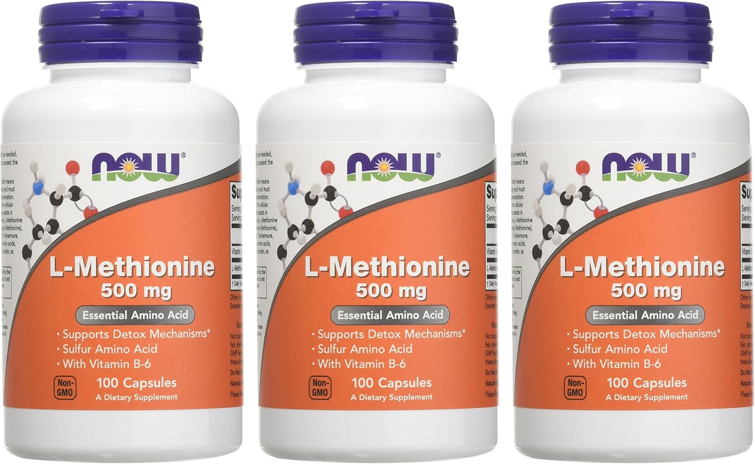 NOW Foods L-Methionine 500 mg - 100 Capsules (3-Pack)