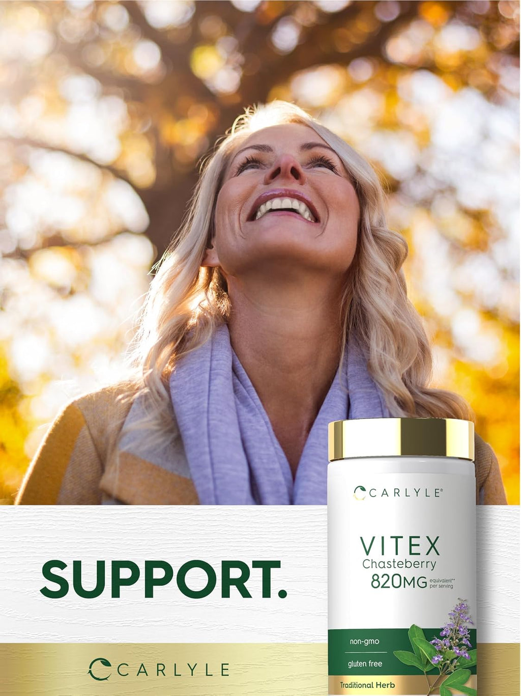 Carlyle Suplemento de Vitex Chasteberry | 150 Cápsulas | Vitex Agnus-Castus para Mujeres | No-GMO, Sin Gluten