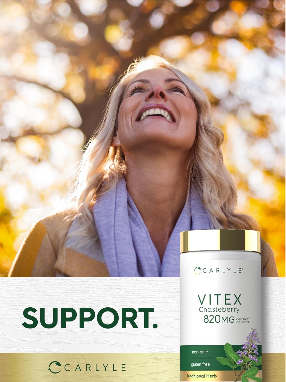 Carlyle Suplemento de Vitex Chasteberry | 150 Cápsulas | Vitex Agnus-Castus para Mujeres | No-GMO, Sin Gluten