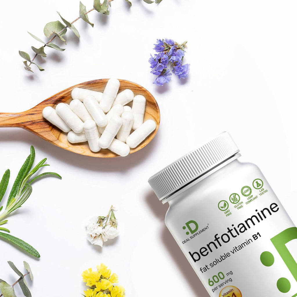 Benfotiamina 600mg por Dosis, 180 Cápsulas Vegetales – Vitamina B1 Liposoluble – Vegano, Sin Gluten, No GMO