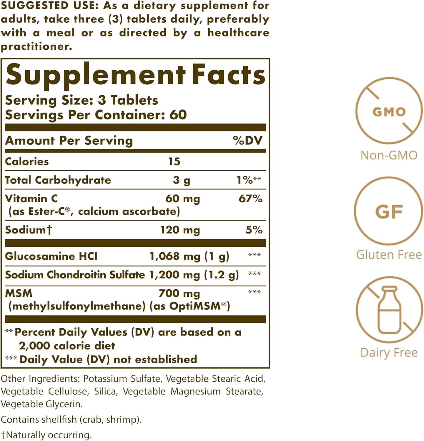 Solgar Extra Strength Glucosamina Condroitina MSM con Ester-C, 180 comprimidos