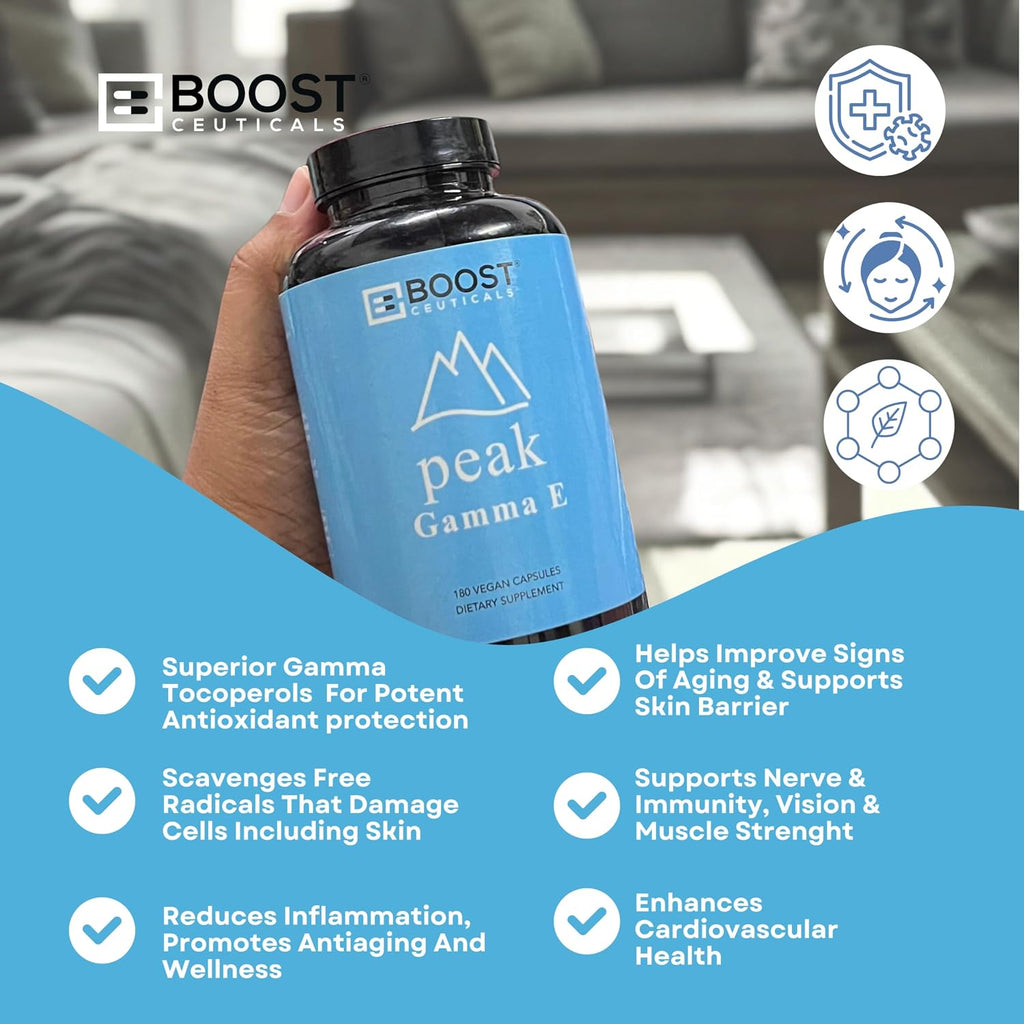 BoostCeuticals Gamma E 90mg Tocoferoles Mixtos - 180 Cápsulas Veganas