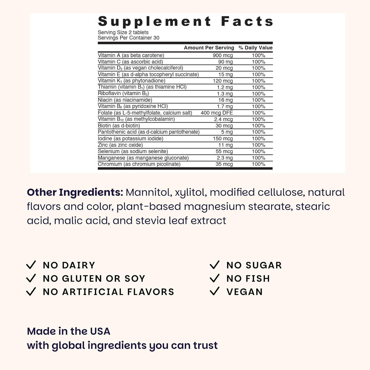 EZ Melts Multivitamin sin Hierro - 18 Vitaminas y Minerales - Vitamina C, Folato, Biotina - No-GMO y Vegano - Sabor Manzana – Image 3