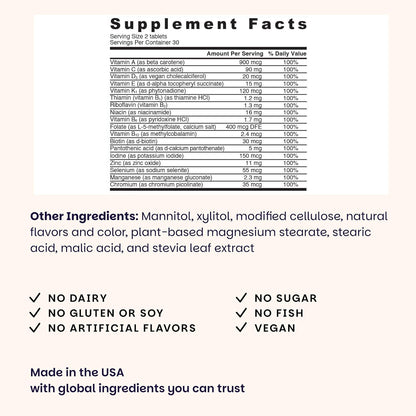 EZ Melts Multivitamin sin Hierro - 18 Vitaminas y Minerales - Vitamina C, Folato, Biotina - No-GMO y Vegano - Sabor Manzana – Image 3