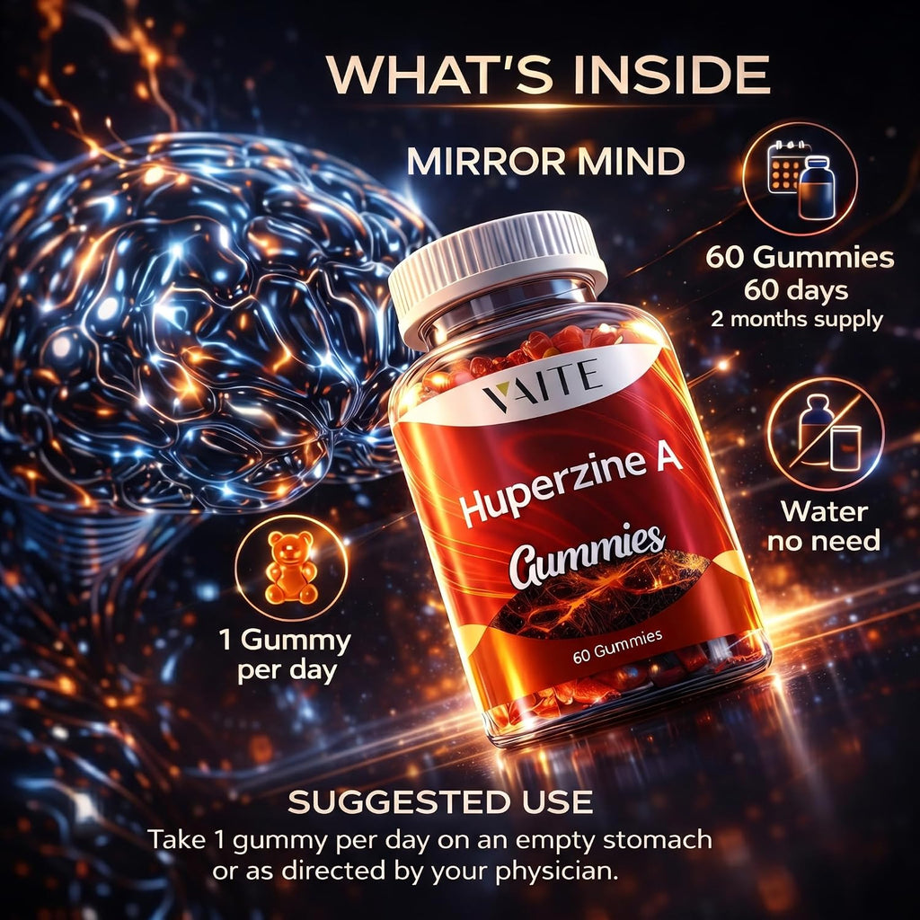 Huperzine A 200 mcg Gominolas - Suplemento Cognitivo para Memoria y Concentración - Vegano, Sin Gluten, 60 Gomitas