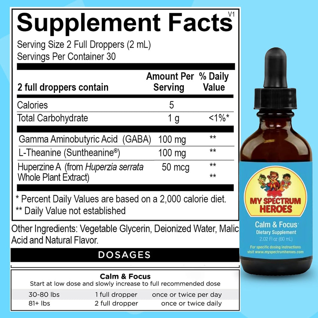 Calm & Focus Drops - Suplemento de apoyo cognitivo con L-teanina, GABA y Huperzina A (60 ml)
