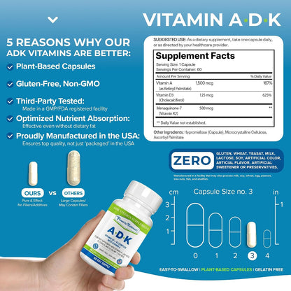 Power By Naturals ADK - Complejo de Vitaminas A, D3 y K2 MK-7 - 120 Cápsulas (2 Envases, 4 Meses) – Image 3