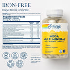 SOLARAY Mega Multi Mineral, Sin Hierro - Complejo Mineral Diario con Calcio, Magnesio, Zinc, Selenio, Boro y Minerales Traza
