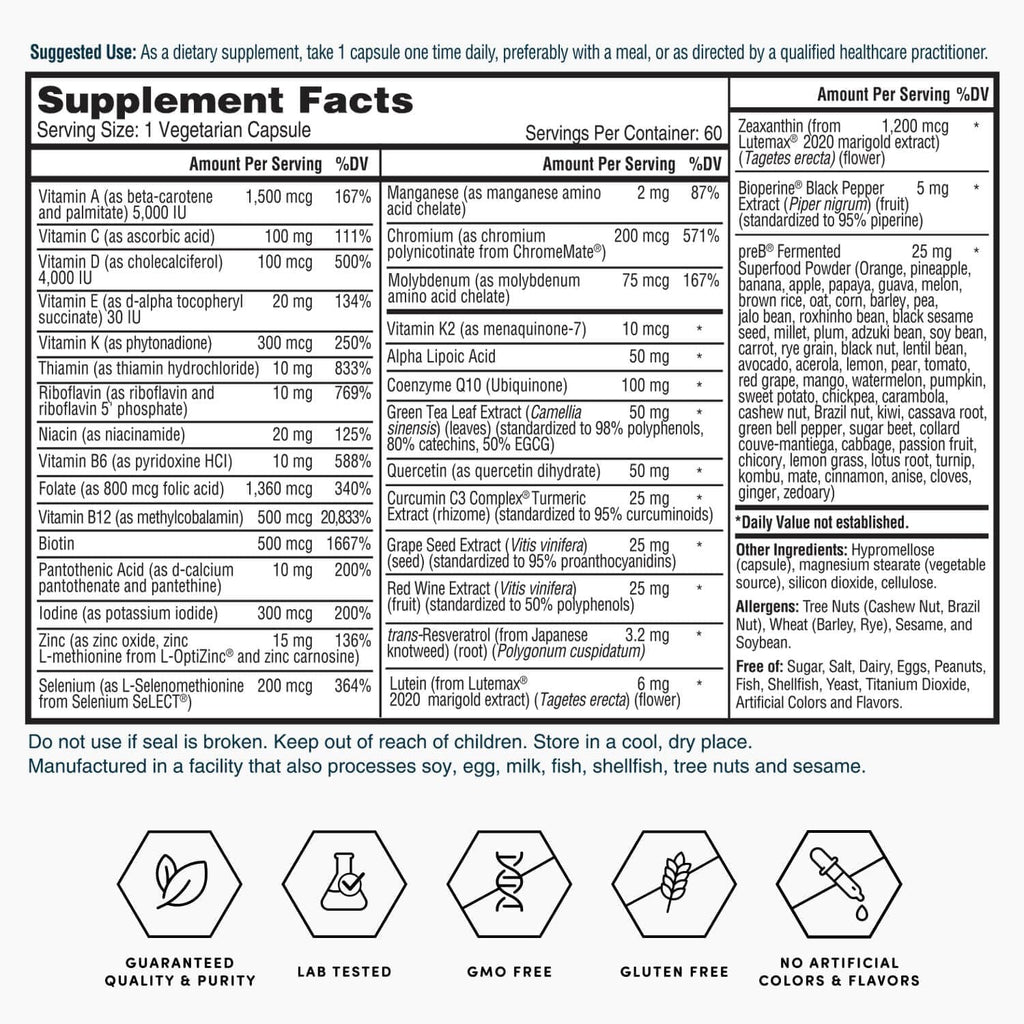 Nature's Lab Gold One Daily Multivitamin – 19 Vitaminas y Minerales Esenciales – 60 Cápsulas