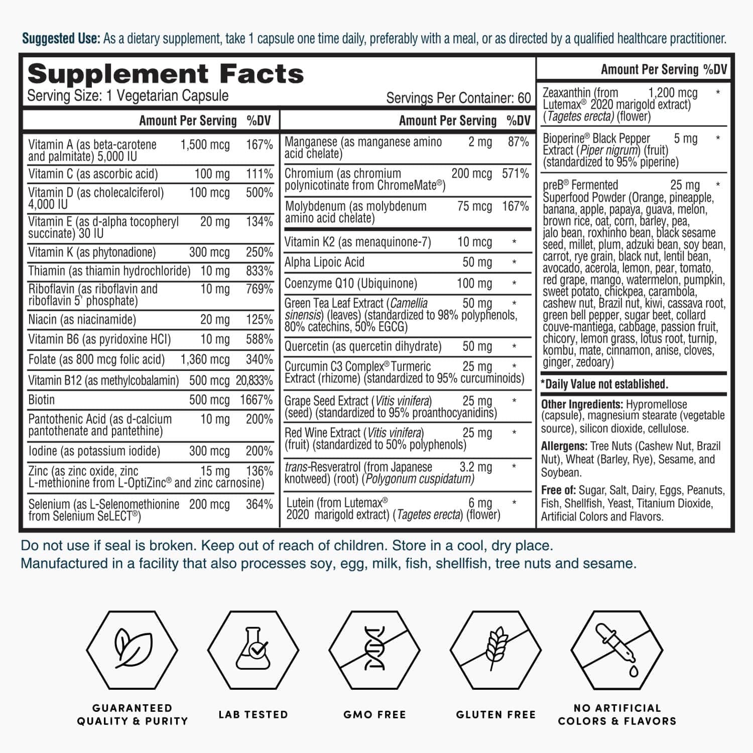 Nature's Lab Gold One Daily Multivitamin – 19 Vitaminas y Minerales Esenciales – 60 Cápsulas