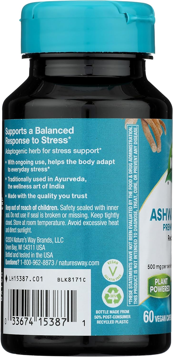 Nature's Way Ashwagandha, Extracto Premium Adaptógeno, 60 Cápsulas
