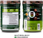 Nutrology Greens & Fruits Powder - Mezcla de frutas y verduras, remolacha, setas, probióticos, enzimas digestivas, fibra, antioxidantes - Sabor Chocolate - 30 raciones