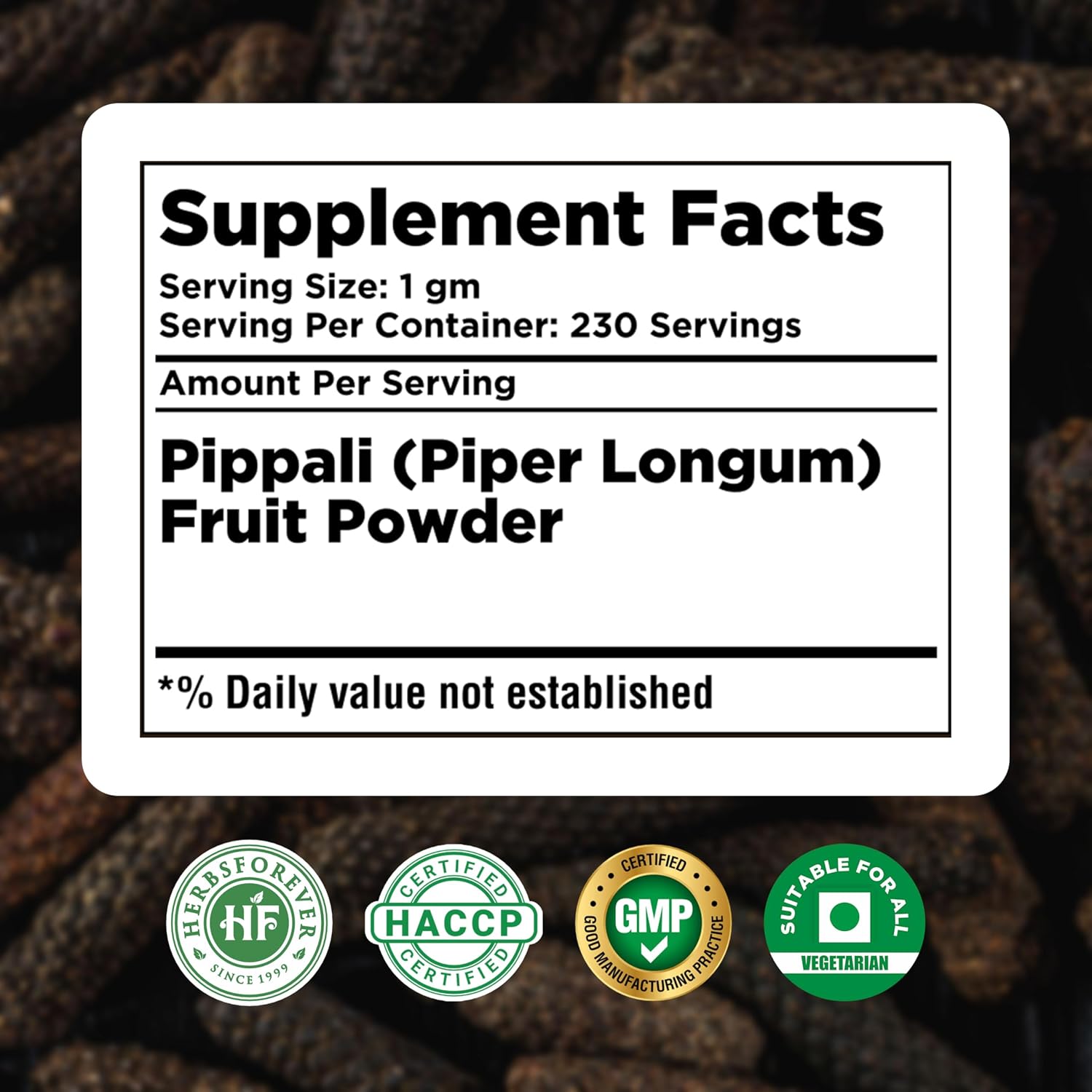 HerbsForever Pippali (Piper longum) en polvo - 230 g