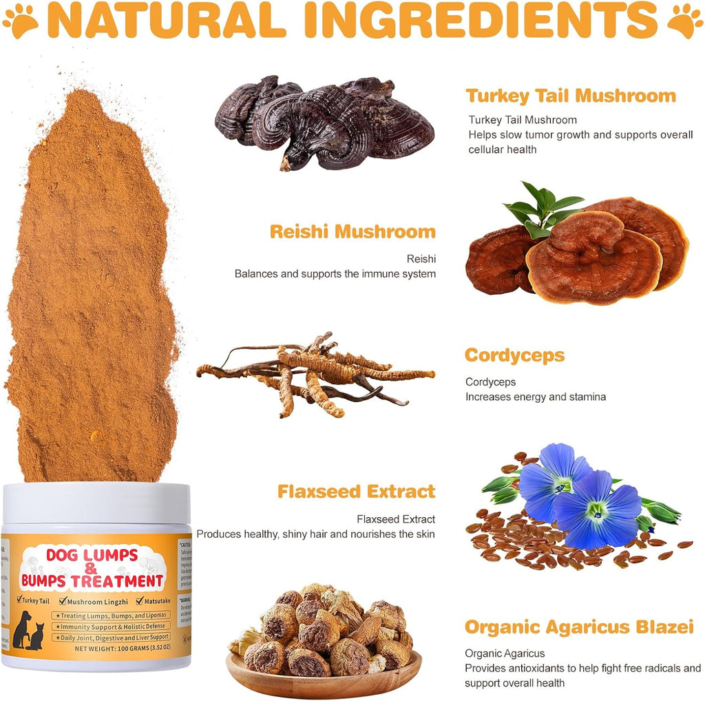 Liovsiso Suplemento de Hongos para Perros – Turkey Tail, Reishi y Cordyceps – Ayuda para Bultos y Energía – 100g (3.52 oz)