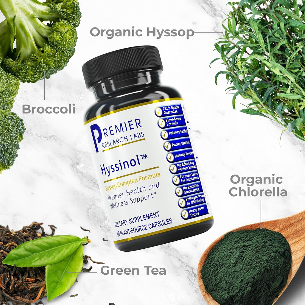 Premier Research Labs Hyssinol - Cápsulas de Hisopo con Té Verde, 60 Cápsulas Vegetales