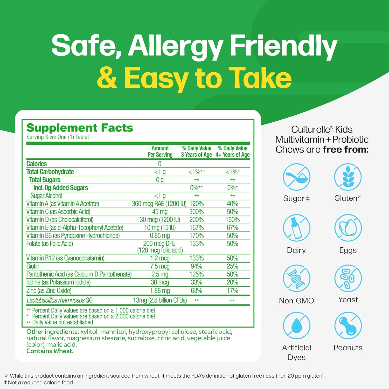 Culturelle Kids Multivitamínico + Probiótico Completo Masticable para Niños de 3+ Años, 50 Comprimidos Sabor Fruta