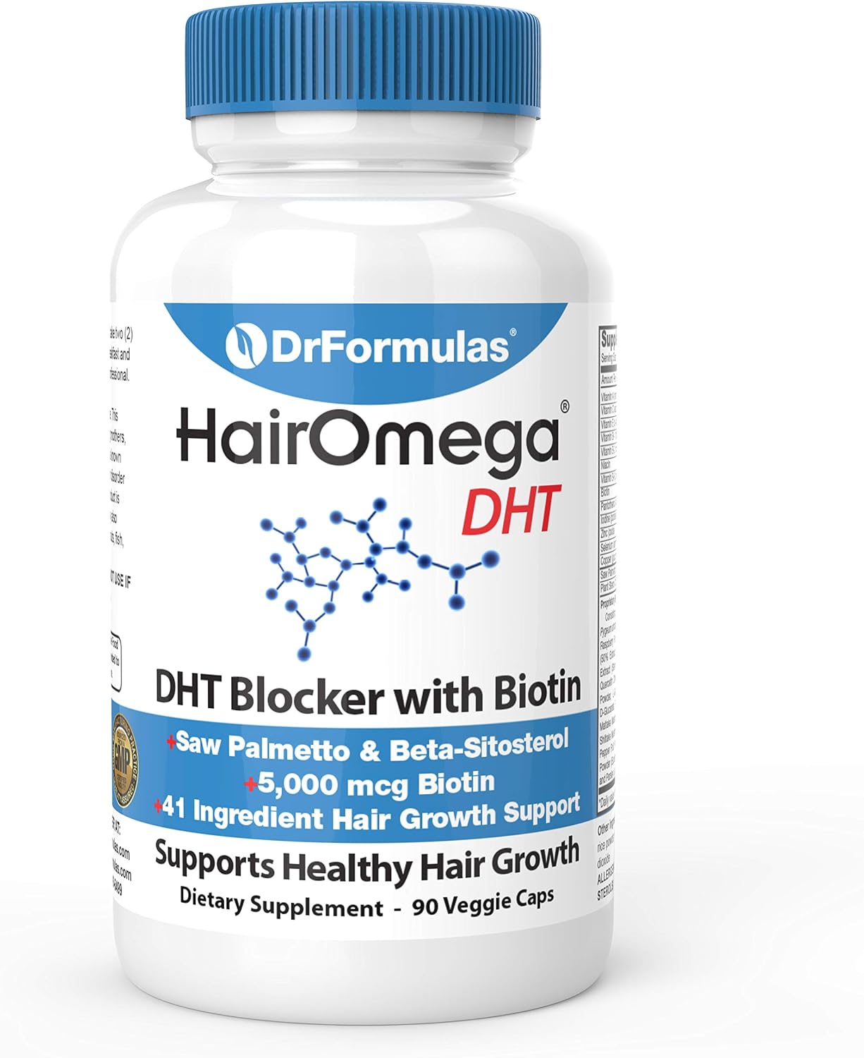 HairOmega Bloqueador de DHT de DrFormulas - Suplemento para el Cabello con Biotina 5000 mcg, 45 Días