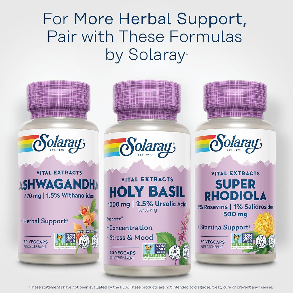 Solaray Albahaca Santa 1000 mg - Tulsi Adaptogeno con Ácido Ursólico - Suplemento Vegano