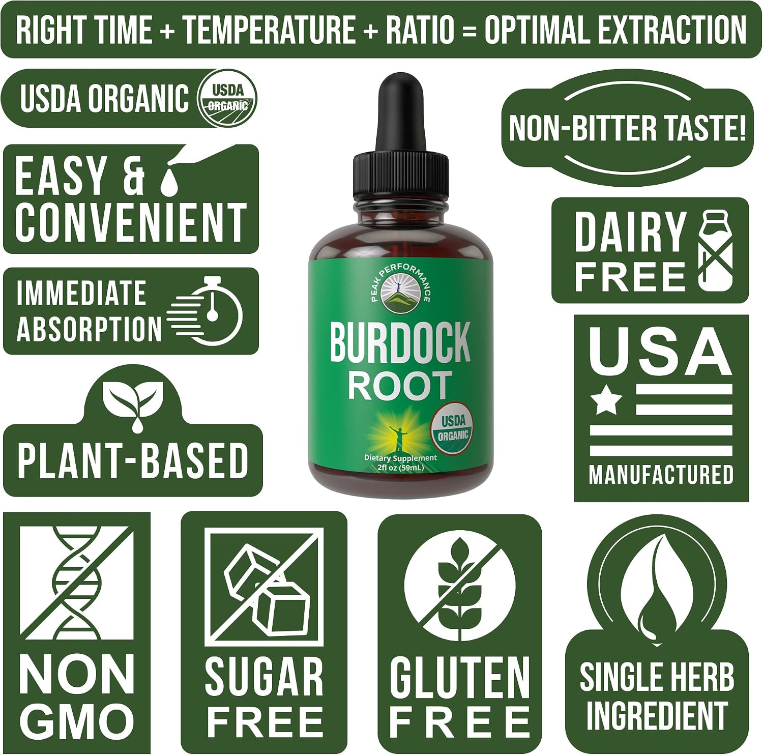 Peak Performance Extracto Líquido de Raíz de Bardana Orgánica - 59 ml