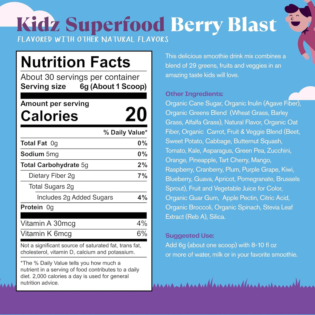 Amazing Grass Kidz Superalimento Infantil Orgánico Berry Blast 30 Raciones